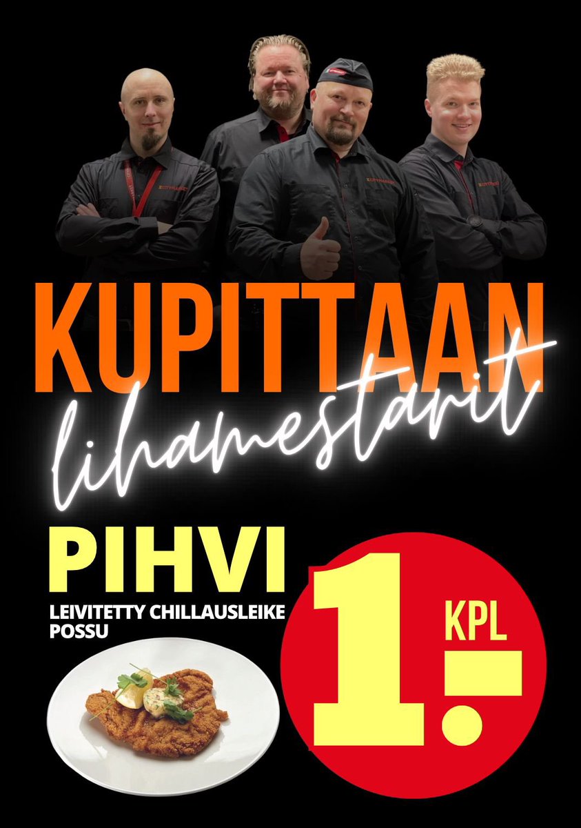 AaltonenHannu's tweet photo. Nyt on taas jotakin uutta Kupittaalla. Aloitimme myymään leivitettyjä pihvejä herkulliseen yhden euron kpl hintaan. Nopeasti valmista - edullisesti. https://t.co/9ojTcz6p9W