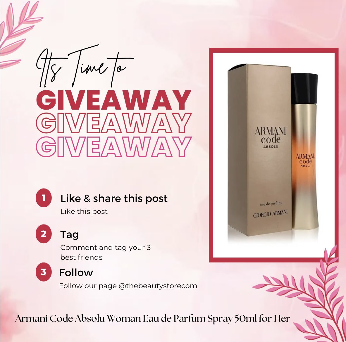 🎉Giveaway Time🎉 Win yourself Armani Code Absolu Woman Eau de Parfum Spray 50ml for Her To be in with a chance of winning all you need to do is: 1️⃣ Like & share this post 2️⃣ Tag 3 friends  3️⃣ FOLLOW us @thebeautystorecom 🎉 Competition ends Thursday 22nd February 6pm!