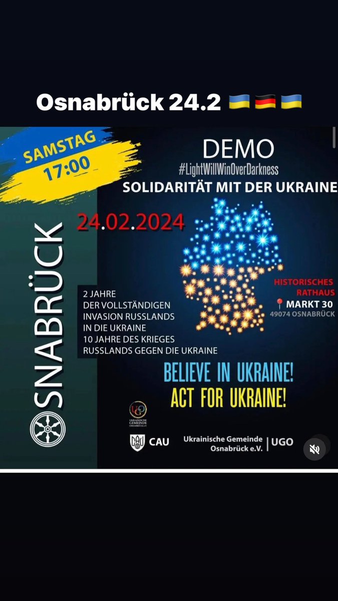 UA_Demos_DACH's tweet photo. OSNABRÜCK 24.2.24 🇺🇦🇩🇪
🇩🇪🇺🇦
Die ukrainische Gemeinde in Osnabrück lädt zur Kundgebung zum Jahrestag ein!
📍am Historischen Rathaus (Markt 30) um 17 Uhr
#osnabrück #os2402 #lightwillwinoverdarkness #proukrainedemo #StandWithUkraine️ https://t.co/k0hgBMOLzW