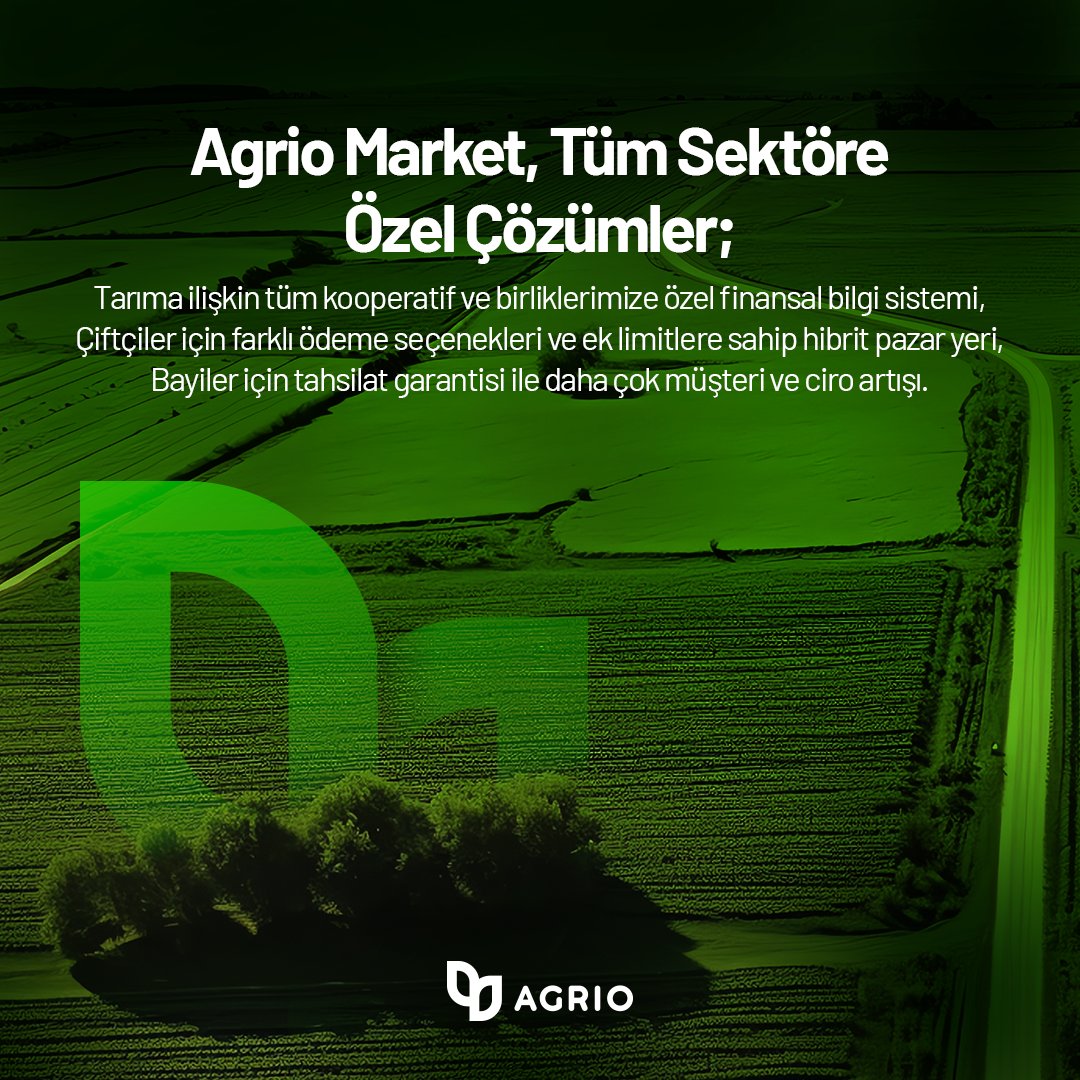 🌱Sayesinde pazara farklı finansal çözümler sunarak çiftçiden kooperatife hatta girdi satışı yapan bayilere kadar her yerde sürdürülebilir tarım ekonomisi oluşturmayı hedeflemekteyiz.🌳

#AgrioFinans #YeşilFinans #Sürdürülebilirlik #KarbonAyakİzi #NetSıfır #AvrupaYeşilMutabakat