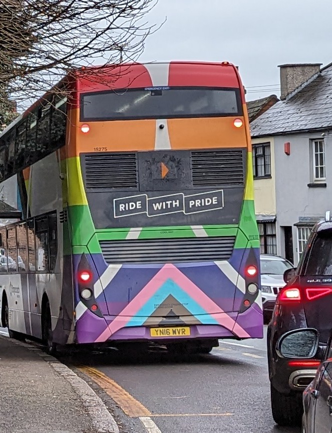 terftribe's tweet image. Ride with Pride! The Trantifa flag adorns the back of the Kent bus I was queuing behind this morning. They&apos;re everywhere 😱 #trantifa #kentbuses