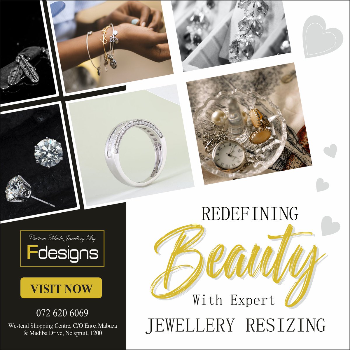 FDesigns6's tweet photo. At Fdesigns, we offer expert redesign and resizing services to ensure your precious present fits like a dream.

Whether it's a dazzling ring or a charming necklace, trust us to transform your gift into a tailored masterpiece. 

Call: 072 620 6069

#RedesignWithLove #PerfectFit https://t.co/tABlVToPMY