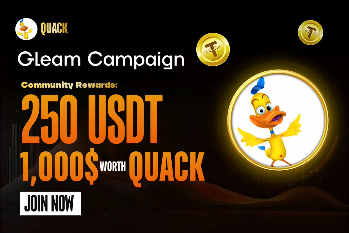 🔥 SuperDefi_Dao X @Quackofficial__ #Coin #USDT BIG #Airdrop 🎁 Prize Pool «»$250 USDT & $1K Worth of QUACK Coins #Giveaway ✅ Follow @SuperDefi_Dao & @Quackofficial__ ✅ Like, RT and Tag 3 Friends ✅ Complete #Gleam all task ⤵️ gleam.io/lYu2N/superdef… ⏰ End Date :- 23…