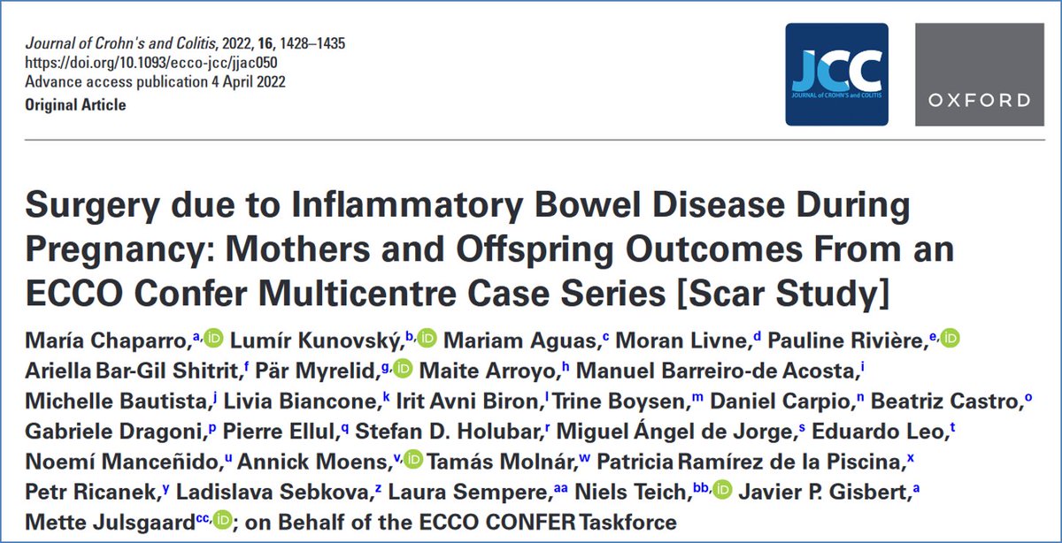 🇸🇪 #ECCO2024 🇸🇪 🦌 ❄️ 🔪 #Surgery due to Inflammatory Bowel Disease During #Pregnancy: #ECCO Confer Multicentre Case Series [Scar Study] 🤰🏻👶 ✅️ 4️⃣4️⃣ #IBD patients 📘article in @JCC_IBD 👉 tinyurl.com/3ssjdzwv @OUPAcademic @my_ueg @Y_ECCO_IBD @SAGES_Updates #GITwitter