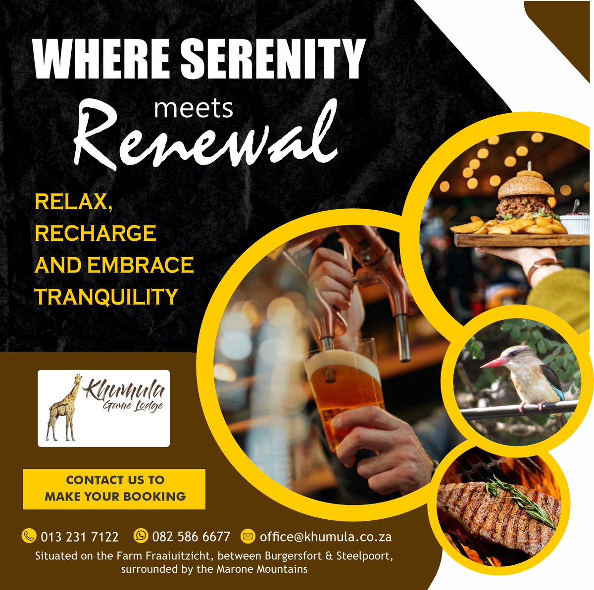 KhumulaL's tweet photo. Currently offering room service as our restaurant is under construction. Choose from various lunch packs, unwind with a cold beer, and savour a wood oven pizza. Refresh by the pool while enjoying room service. 

Book: https://t.co/XtBYVxBUMk

#RoomService #RelaxationTime https://t.co/TYjXCMwfmc