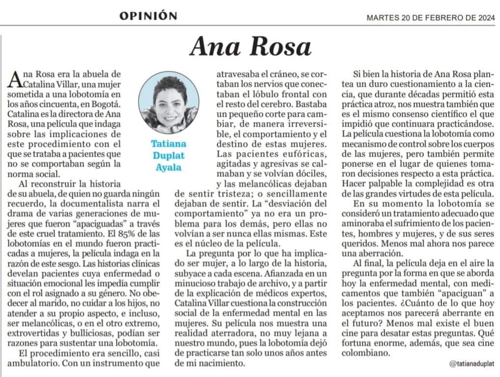 De <a href="/tatianaduplat/">Tatiana Duplat Ayala 🐬</a> sobre
la película “Ana Rosa” 
de Catalina Villar: