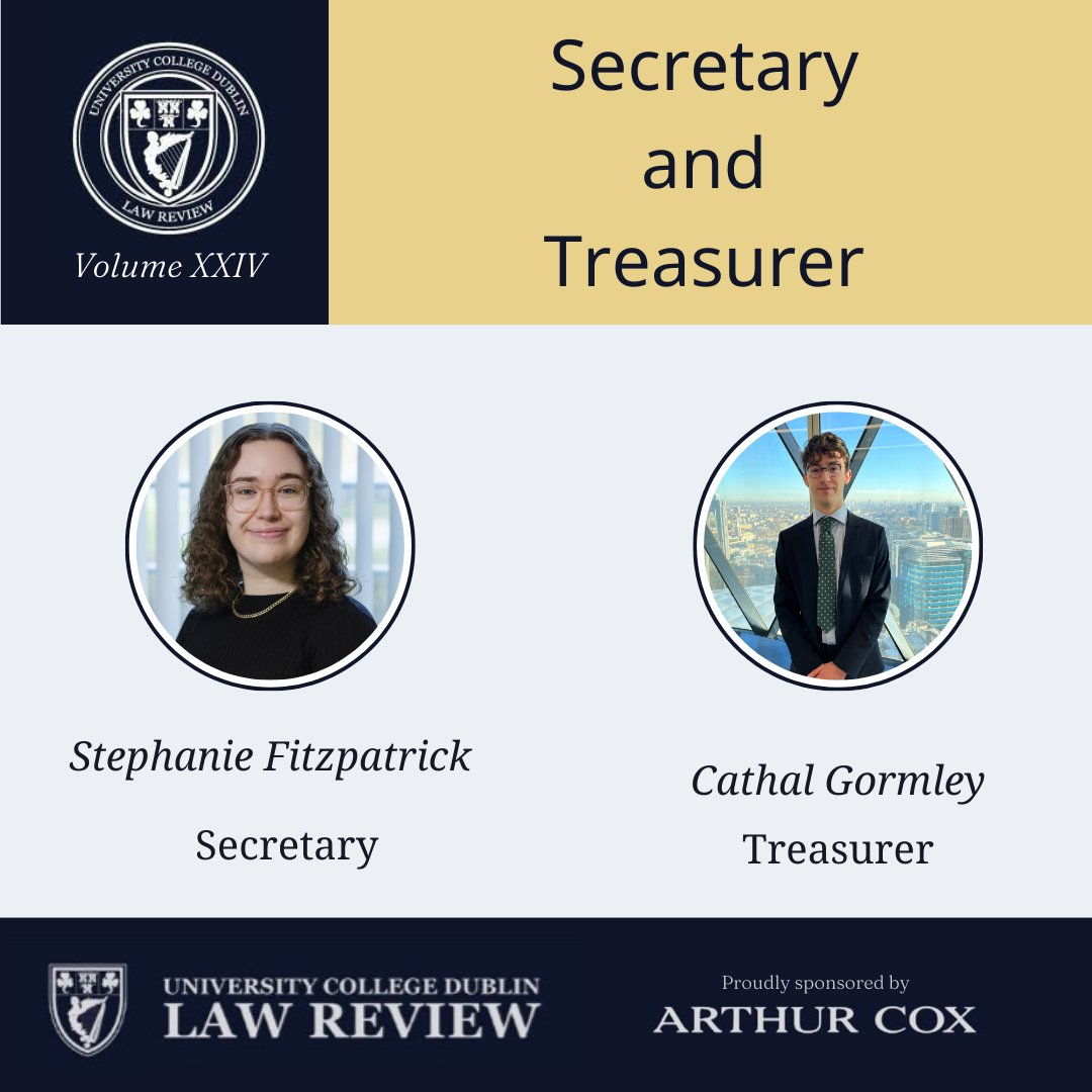 UCDLawReview's tweet photo. Today, we are introducing our Secretary, Stephanie and our Treasurer, Cathal! https://t.co/kAuYumACWz