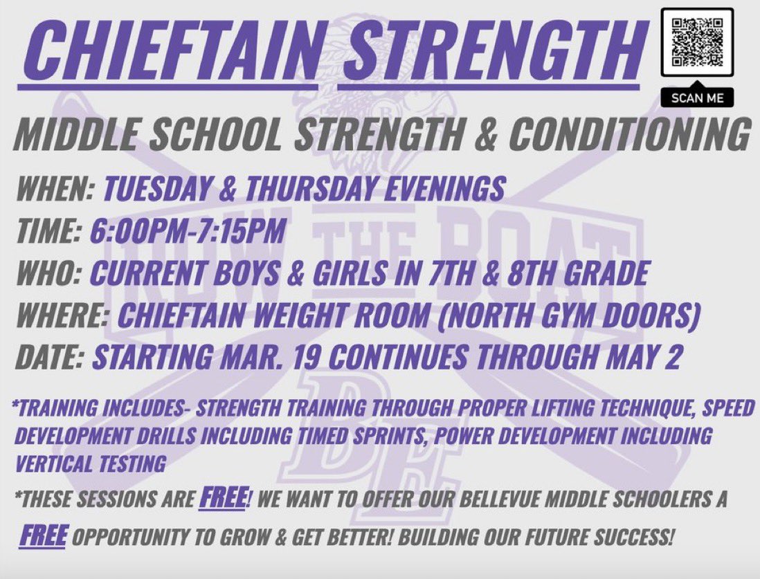 Looking forward to helping our 7th &amp; 8th Grade Boys &amp; Girls learn &amp; grow in the weight room!

This is an awesome opportunity &amp; is absolutely FREE!

Can’t wait to get started!

If interested, scan the QR code or tap this link: forms.gle/wha48VhzsW7QaQ…