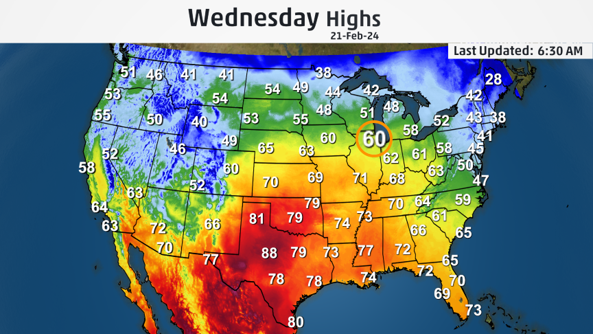 wxjerdman's tweet image. If #Chicago reaches 60˚ today for the first time this year, it's right on par with their 30-year average date (Feb. 21). 

If they hit 70˚ next week, that would be over 3 weeks earlier than average (March 24) and over a month earlier than last year (March 31). #springalready