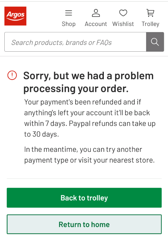 eldarsub's tweet photo. @One4allGiftUK payments on @Argos_Online keep being rejected lately. Been trying for 3 days to pay a £25 online order on https://t.co/87bFKwRvzM but all three of my £100 one4all cards are being rejected. Error page attached. An yes, I am selecting the VISA option during checkout! https://t.co/p21DCX2XCy