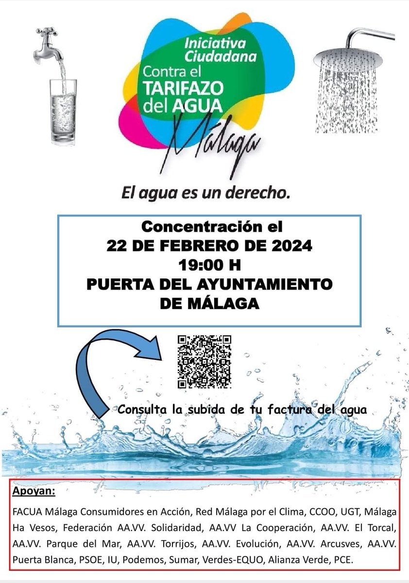 TarifazoNO's tweet photo. Voluntarias y voluntarios de la ICCTA,están recorriendo los barrios de #Málaga, explicando la brutal subida de un 60% que @pacodelatorrep quiere aplicar a la tarifa del agua. Este jueves nos concentramos a las 19h en la puerta del @malaga para decir NO al #Tarifazo.
¡¡No faltes!! https://t.co/GJFEcKdJUM