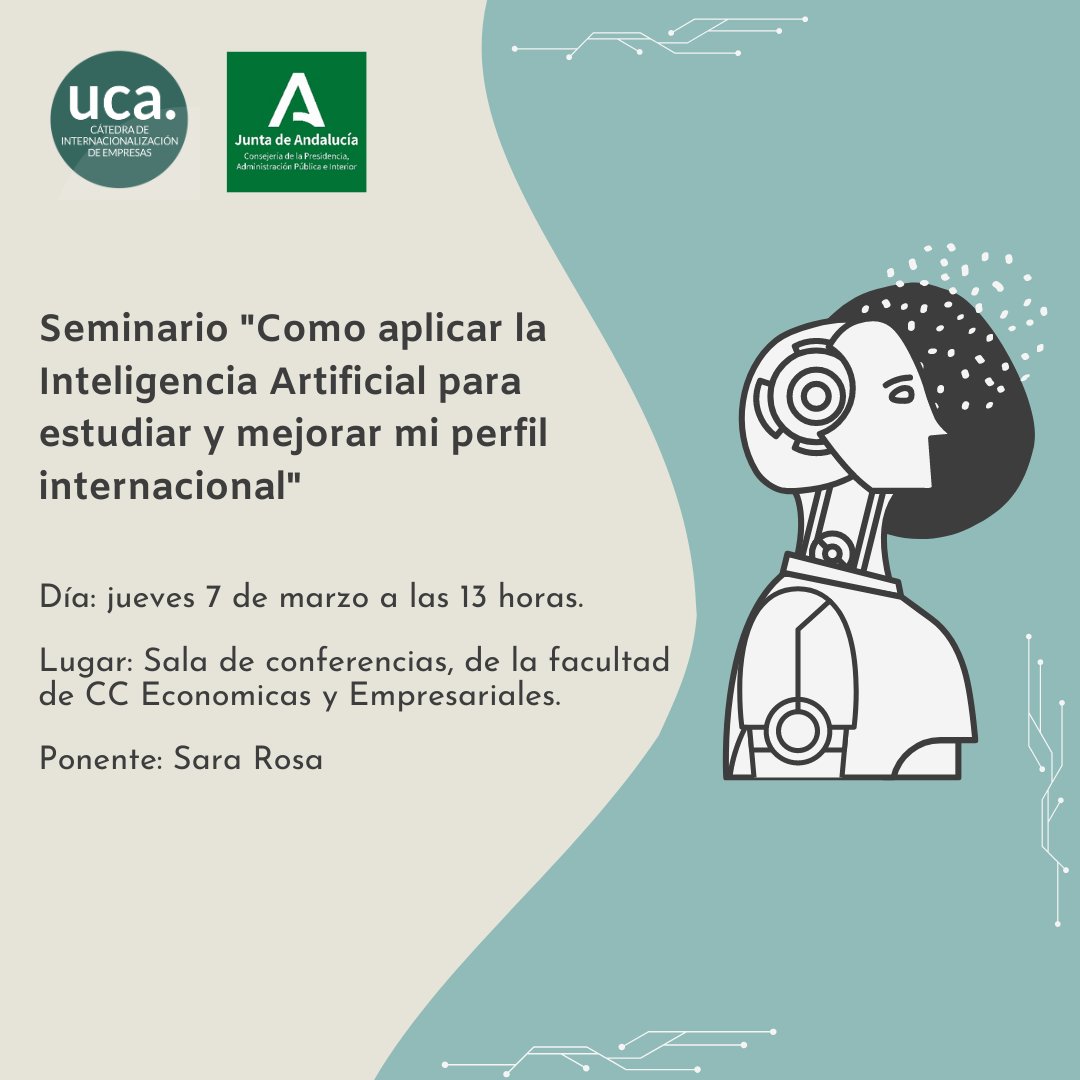 Nuevo Seminario 📢

📅 Fecha: Jueves 7 de marzo
🕐 Hora: 13:00
📍 Lugar: Sala de conferencias, Facultad de CC Económicas y Empresariales

¡No pierdas esta oportunidad! ¡Te esperamos!👇

catedrainternacionalizacion.uca.es/seminario-como…

#UCA #Seminario #InteligenciaArtificial #Formación #education