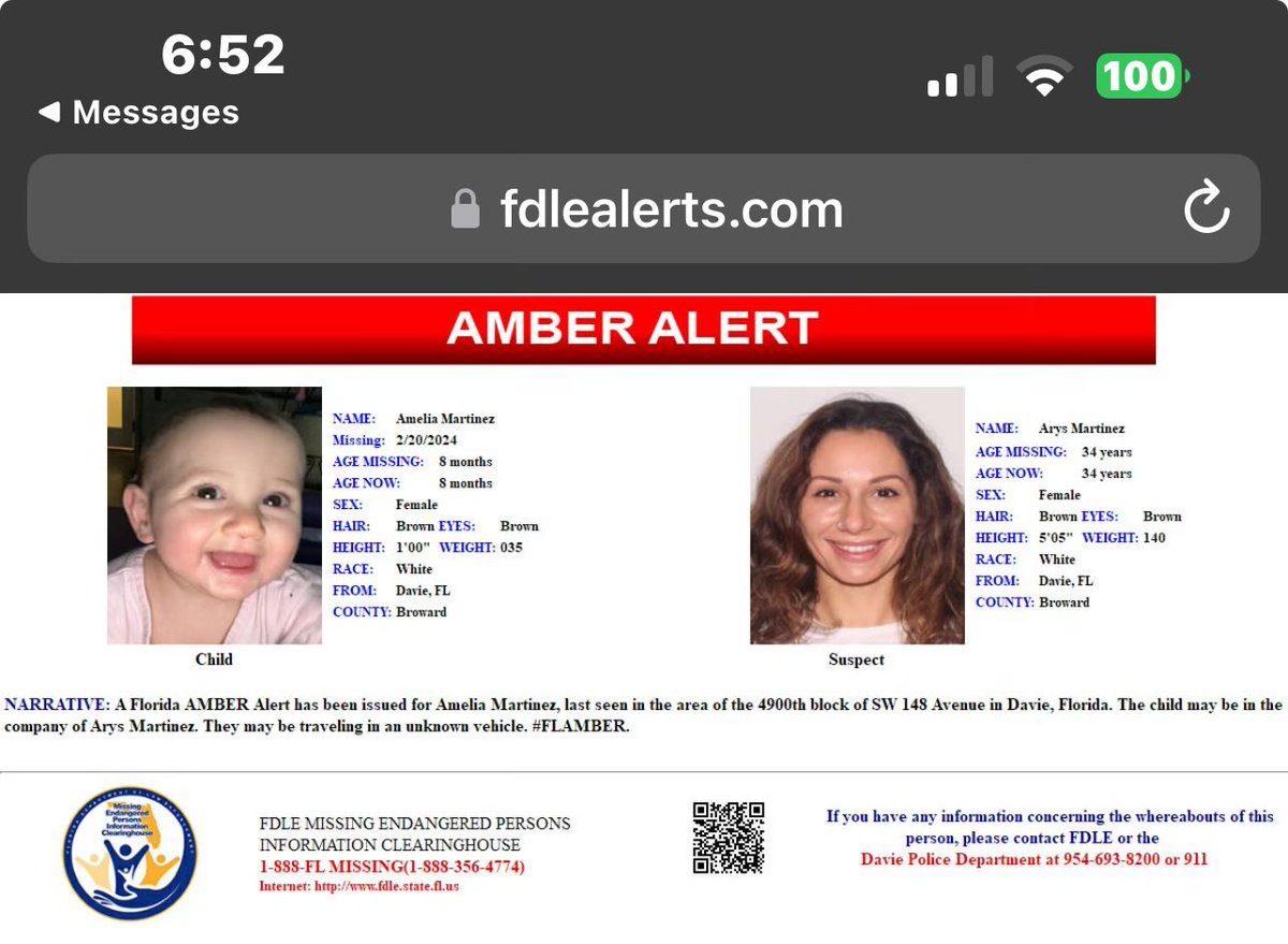 WarmGingerTea's tweet photo. Florida Amber Alert #FLamber Broward County 
Wednesday Feb 21 2024 6:52 AM https://t.co/4UJ1Qz8zfd