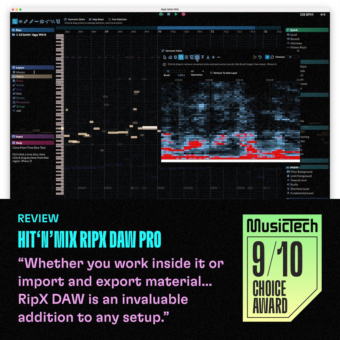 MusicTechMag's tweet photo. REVIEW: @HitnMix's AI DAW, RipX: Forget everything you thought you knew about unmixing music.

Pulling apart any audio source with staggering accuracy is just the start – RipX DAW lets you do anything you can imagine with the results.

Read our full review on MusicTech. https://t.co/Fu68sYkcVG