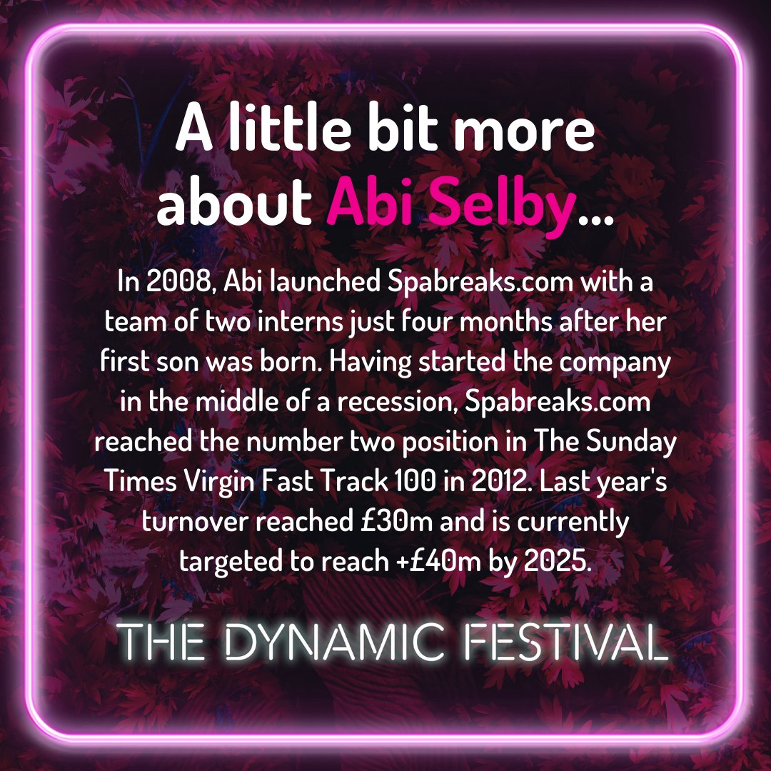 Everyone, meet Abi!

Devon-born entrepreneur Abi is the founder of Europe's leading spa agency and Chair of the UKSA.

Secure tickets to listen to Abi by clicking here: bit.ly/3UtGiPX

#dynamicfestival2024 #thedynamicfestival #womeninbusiness #femaleentrepreneurs