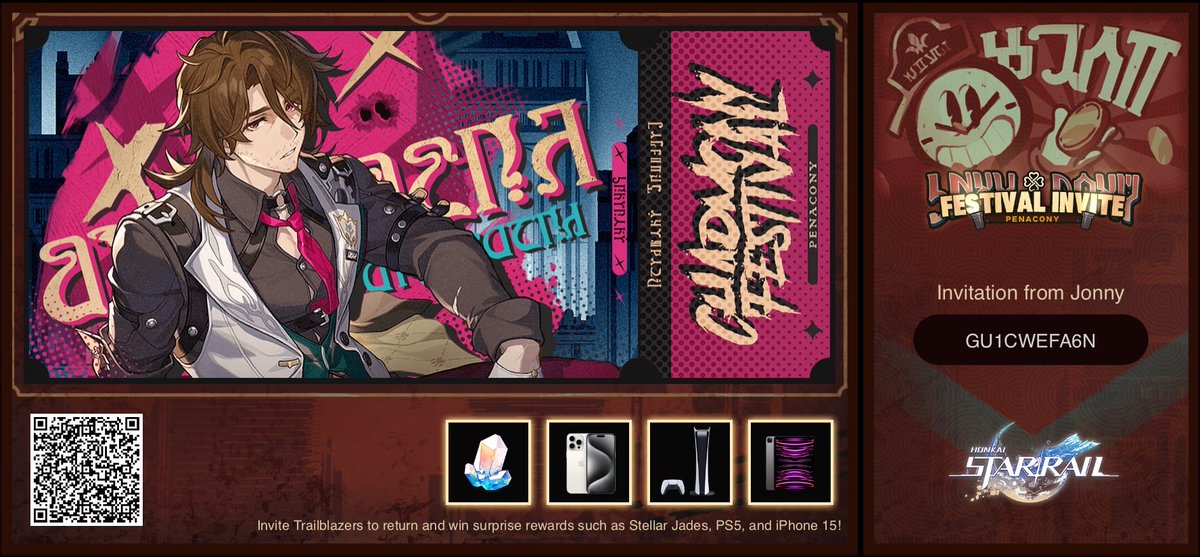 jonnytoastv's tweet photo. Invite Trailblazers to return and win surprise rewards such as Stellar Jades, PS5, and iPhone 15! (Please I need jades) https://t.co/6z1wYh5lly