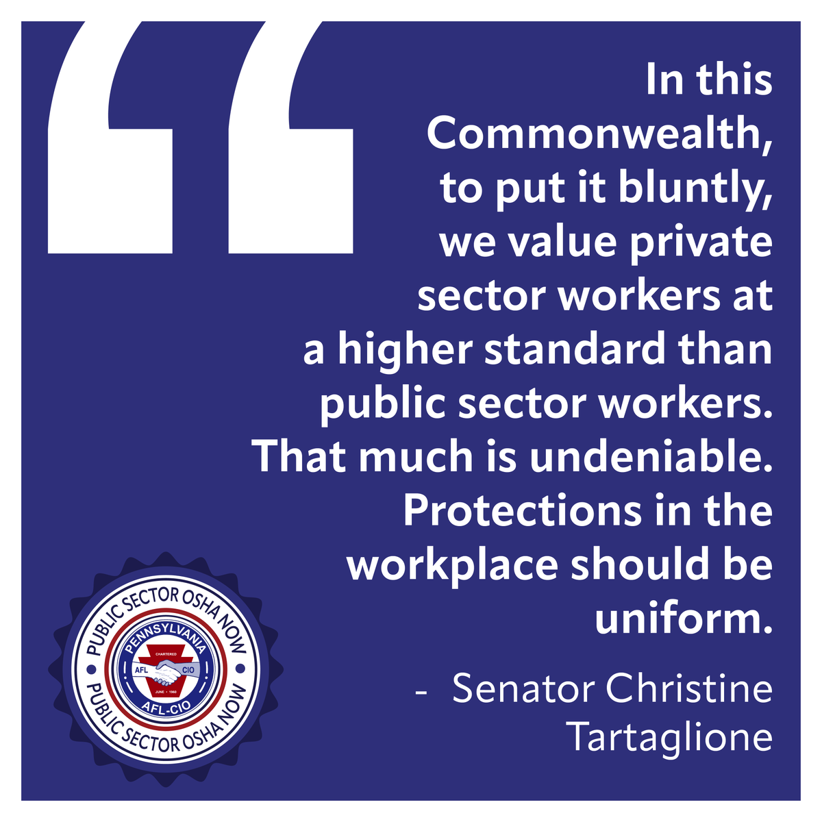 PaAFL_CIO's tweet photo. @SenTartaglione, primary sponsor of Public Sector OSHA legislation, believes all workers have the right to a safe workplace. We look forward to working with her to fight for OSHA protections for public sector workers. #PublicSectorOSHA #PAAFL-CIO https://t.co/taKNC1WJLN