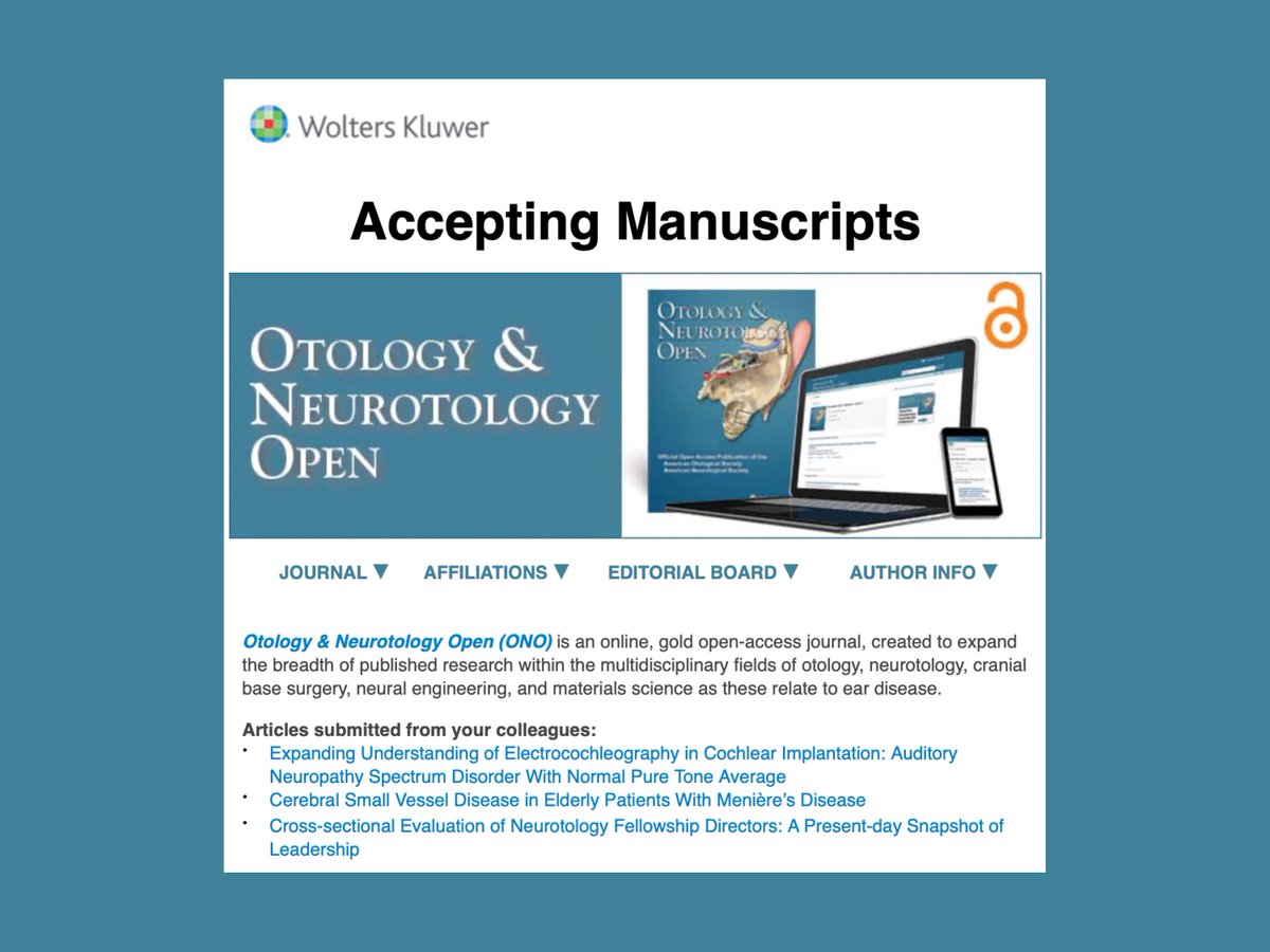 Don’t forget to check out what @ONOjournal has to offer! ow.ly/ESX150POTXV #Otology #Neurotology @wkhealth @LippincottMed @OandNonline