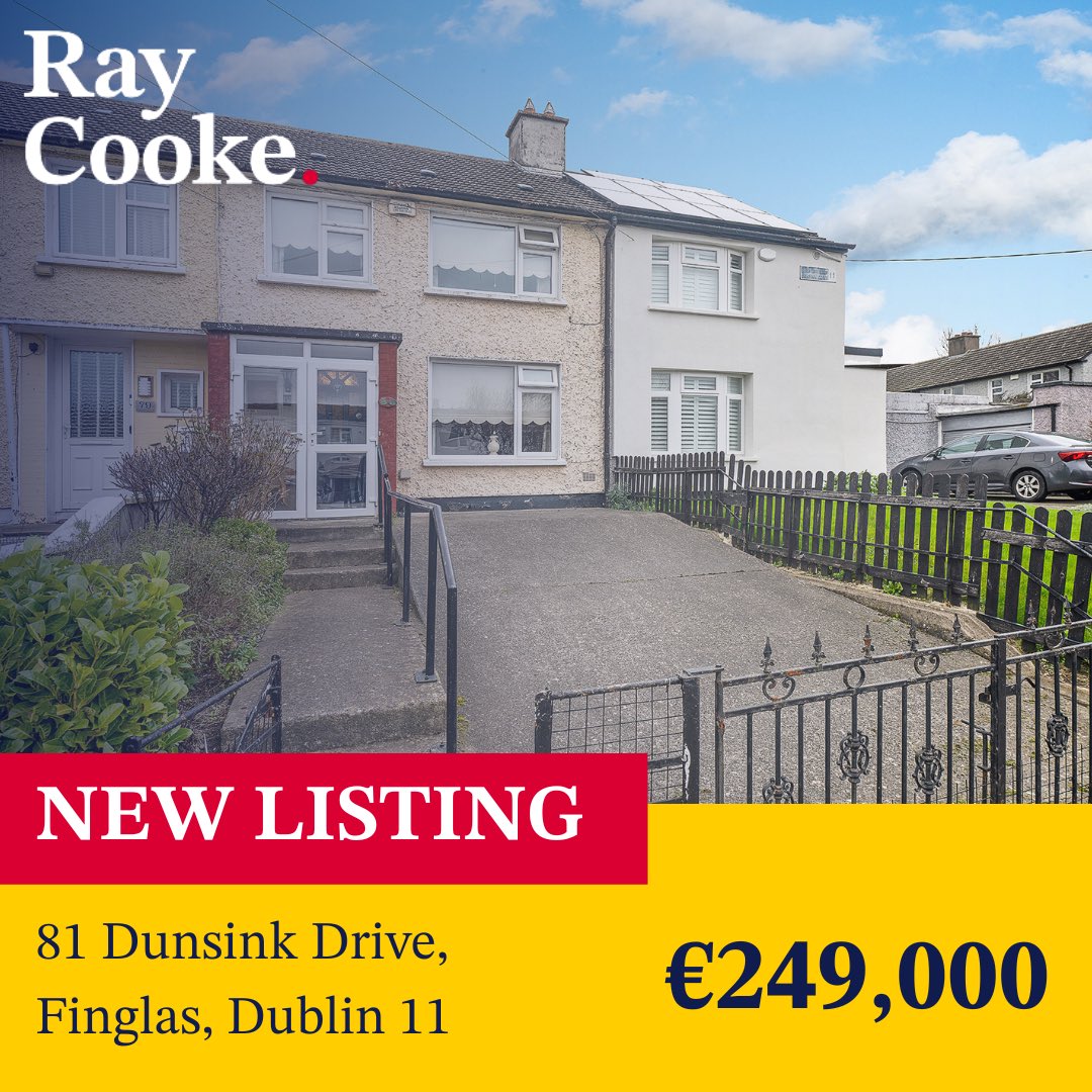 🏡 NEW LISTING - 81 Dunsink Drive, Finglas, Dublin 11

This is a 3 bed 1 bath mid terraced property 💶 Guided at €249,000 

For more information or to arrange a viewing contact our office directly 📲 01 541 1455 

#raycookeauctioneers #newlisting #raycookenorthside #dublin11