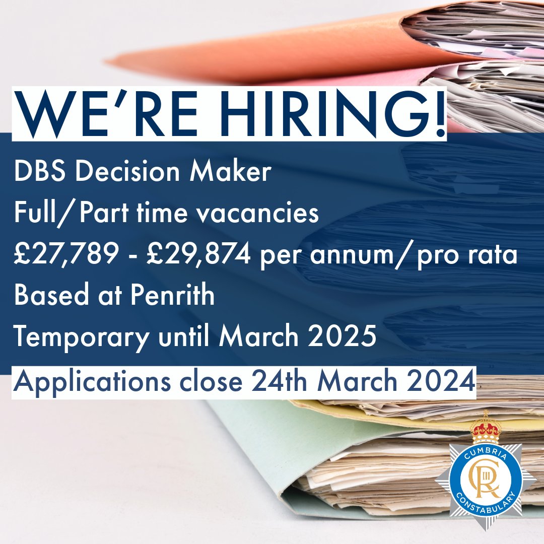 We have two job vacancies in our Disclosure and Barring Service (DBS) department.
One full-time (37 hours/week) and one part-time (18.5 hours/week) posts have become available - these posts are temporary until 31/03/2025.
Find out more and apply here 👉 orlo.uk/yyOrt