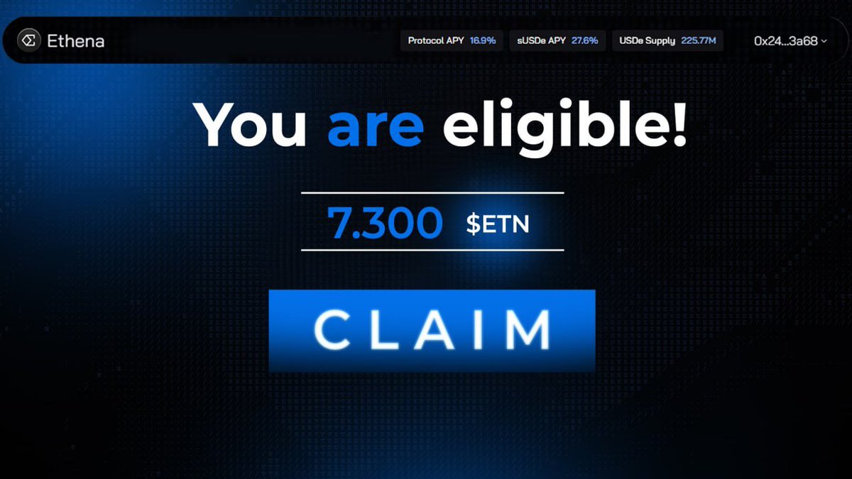 Airdrop #Ethena (By <a href="/ethena_labs/">Ethena Labs</a>)
🏷 Reward : Confirmed 
🪂 Register : app.ethenaIabs.com/join/6qx4e

➖ Connect  Wallet
➖ Check-in (Daily)
➖ Complete quests
➖ Done

#EthenaLabs #Ethenafi #ETH #BNB #web3 #token #newairdrop #l2 #Layer2 #binancebacked #binance #l2 #eth #new_airdrop