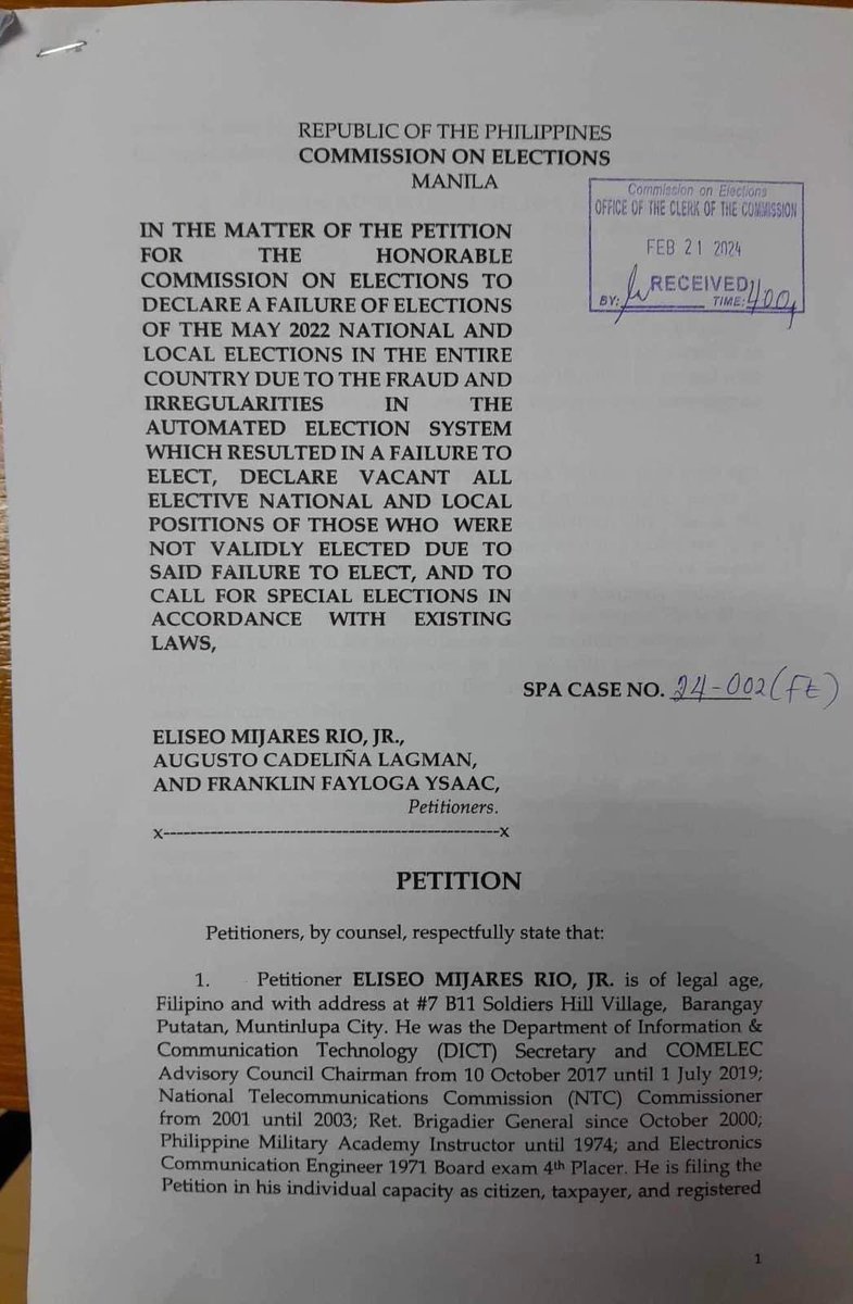 Petition filed to declare failure of election and call for special election
#arawngdayaan #arawngdayaan2022 salamat TNTtrio