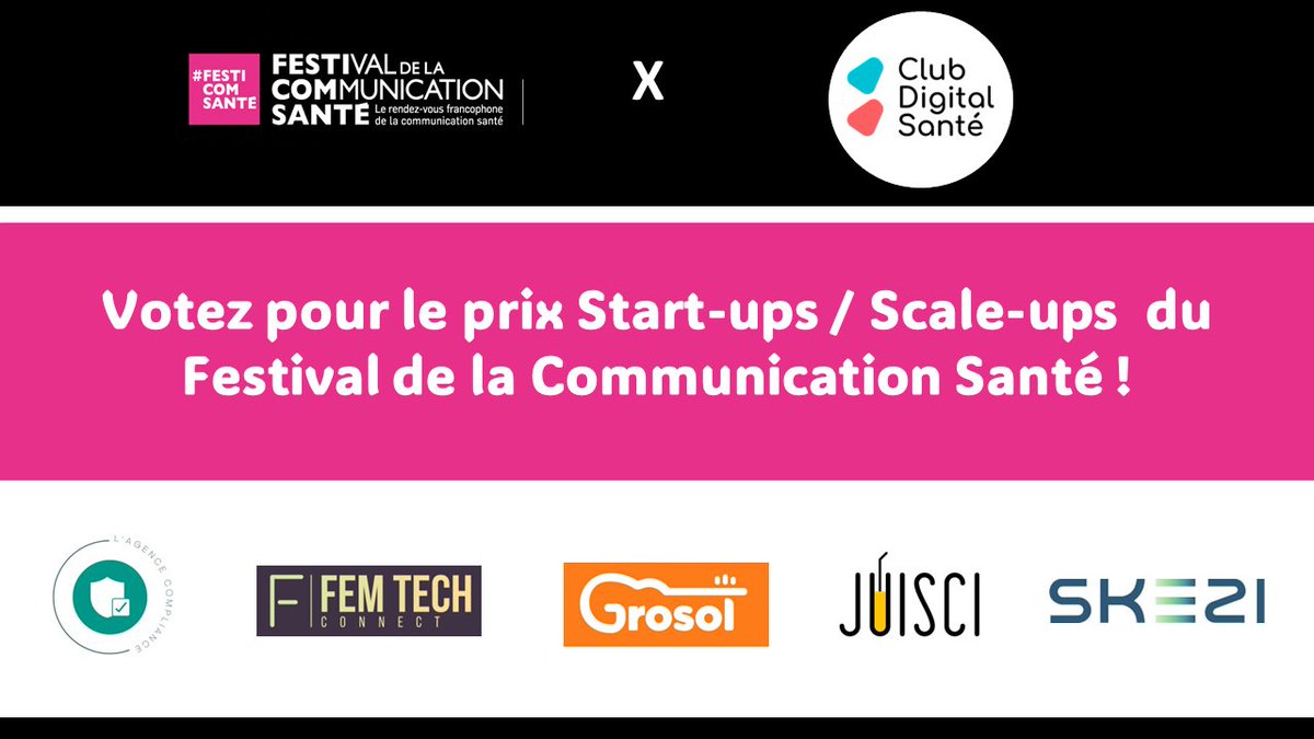 🏆Prix Start-ups / Scale-ups du @FestiComSante : les votes sont ouverts jusqu'au 07 mars pour le Prix des Internautes 💻 club-digital-sante.info/festival-commu… #FestiComSanté #ComSanté #Communication #Santé #esante