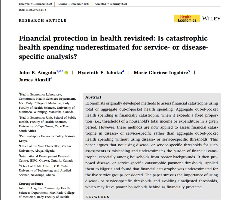 New: To avoid misleading and underestimated burdens, assessing catastrophic health expenditure for diseases needs a revised approach (doi.org/10.1002/hec.48…) @UoM_CHS @HarvardChanSPH @PEPnetwork @uct_heu @UCT_SPH @annrebi @AfHEA_Africa @asoucat @JoeKutzin @C_Birungi @MMKavanagh