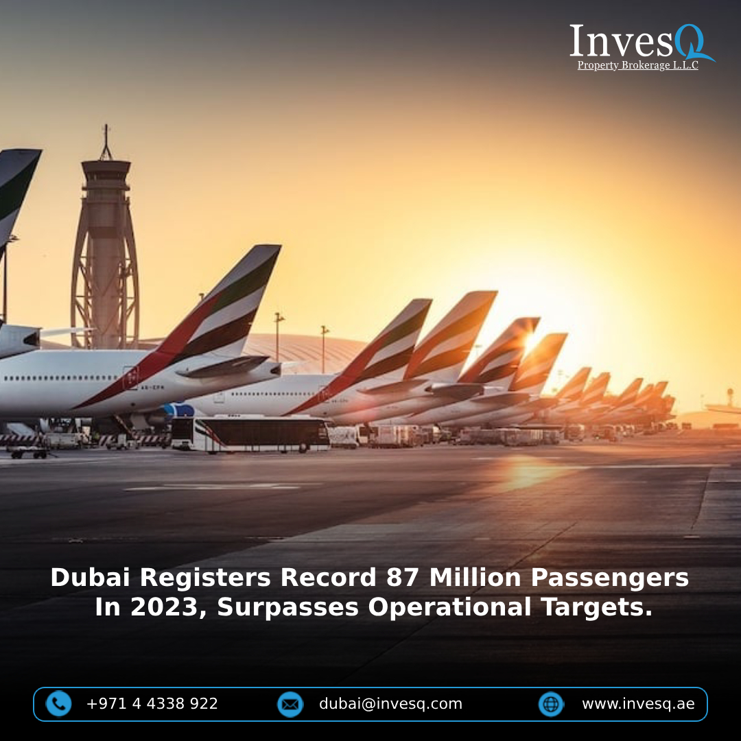 Breaking records!
Dubai International Airport welcomed a staggering 87 million passengers in 2023, surpassing all operational targets. 🛫✨
.
.
.
#InvesQ #Dubai #UAE #YourHomeInDubai #DubaiAirport #RecordBreaker #DXB #TravelGoals