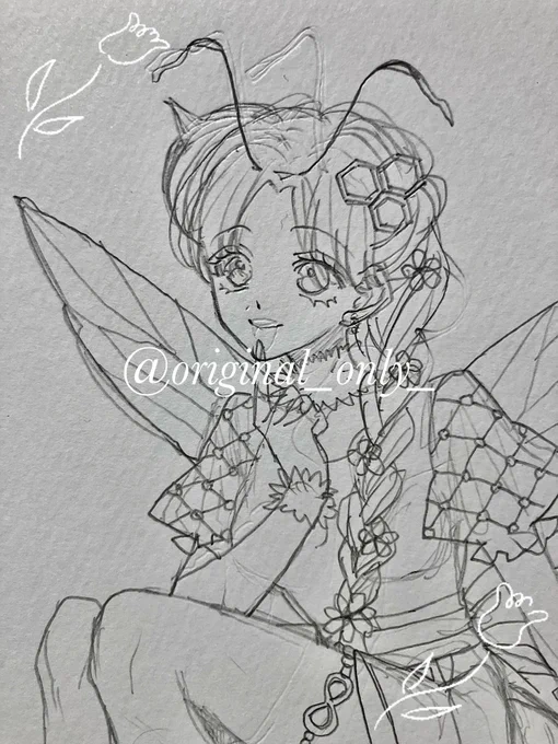 3/8は「ミモザの日」で「蜜蜂の日」でもある🐝
#ラフ #wip #wipart 