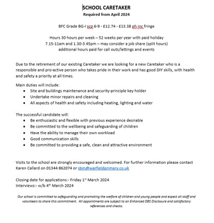 Do you know anyone who would make an excellent School Caretaker?