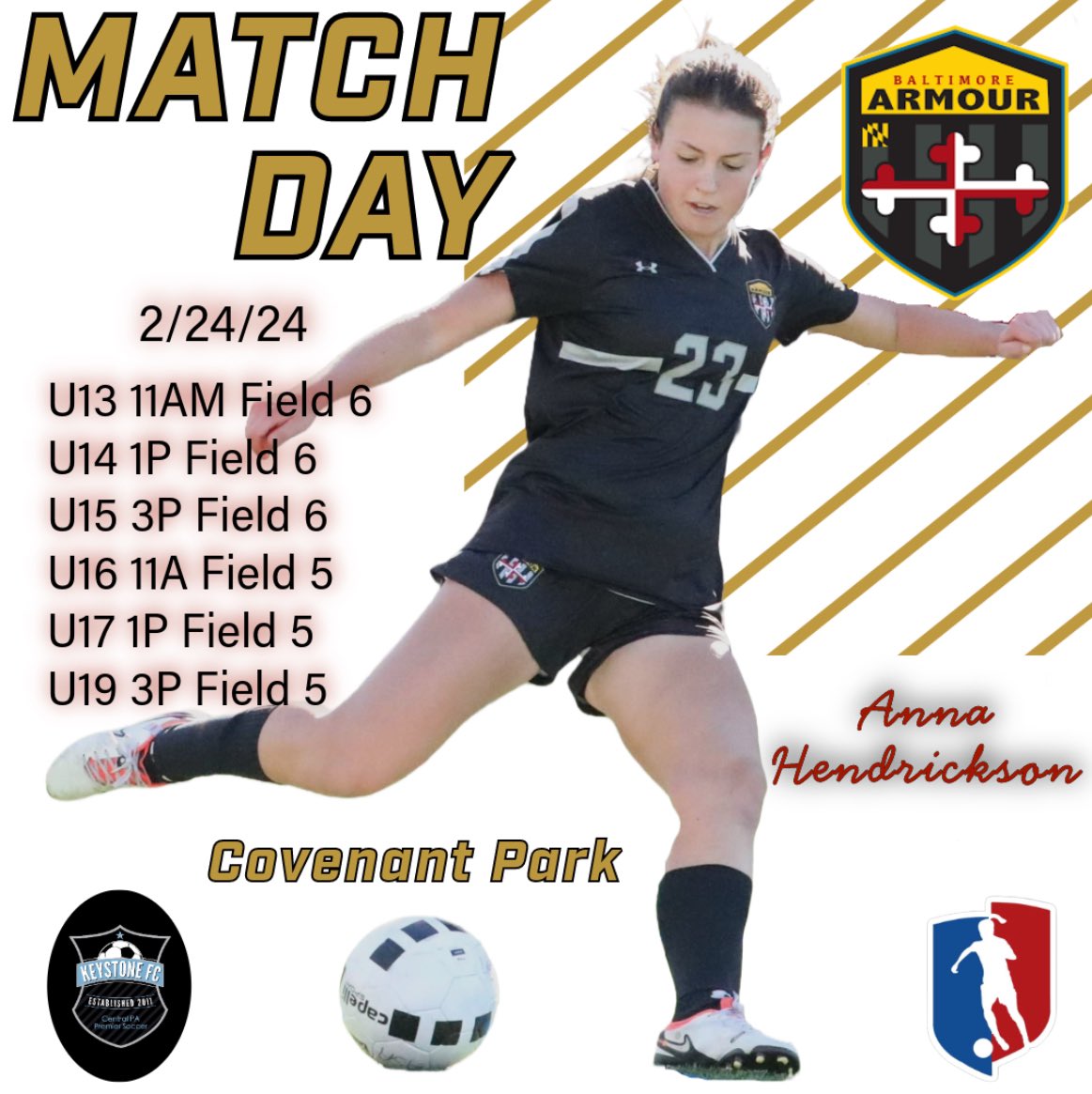 ⏰It’s time for some soccer! Baltimore Armour Girls Academy will be hosting Keystone FC on 2/24 at Covenant Park. Come out, and support your favorite BA GA team! 
❤️Featured: 05/06 Senior Anna Hendrickson
<a href="/bmorearmour/">Baltimore Armour</a> @girlsacademyleague <a href="/prep_soccer/">prep school soccer</a> @imyouthsoccer <a href="/soccerwire/">soccerwire</a>