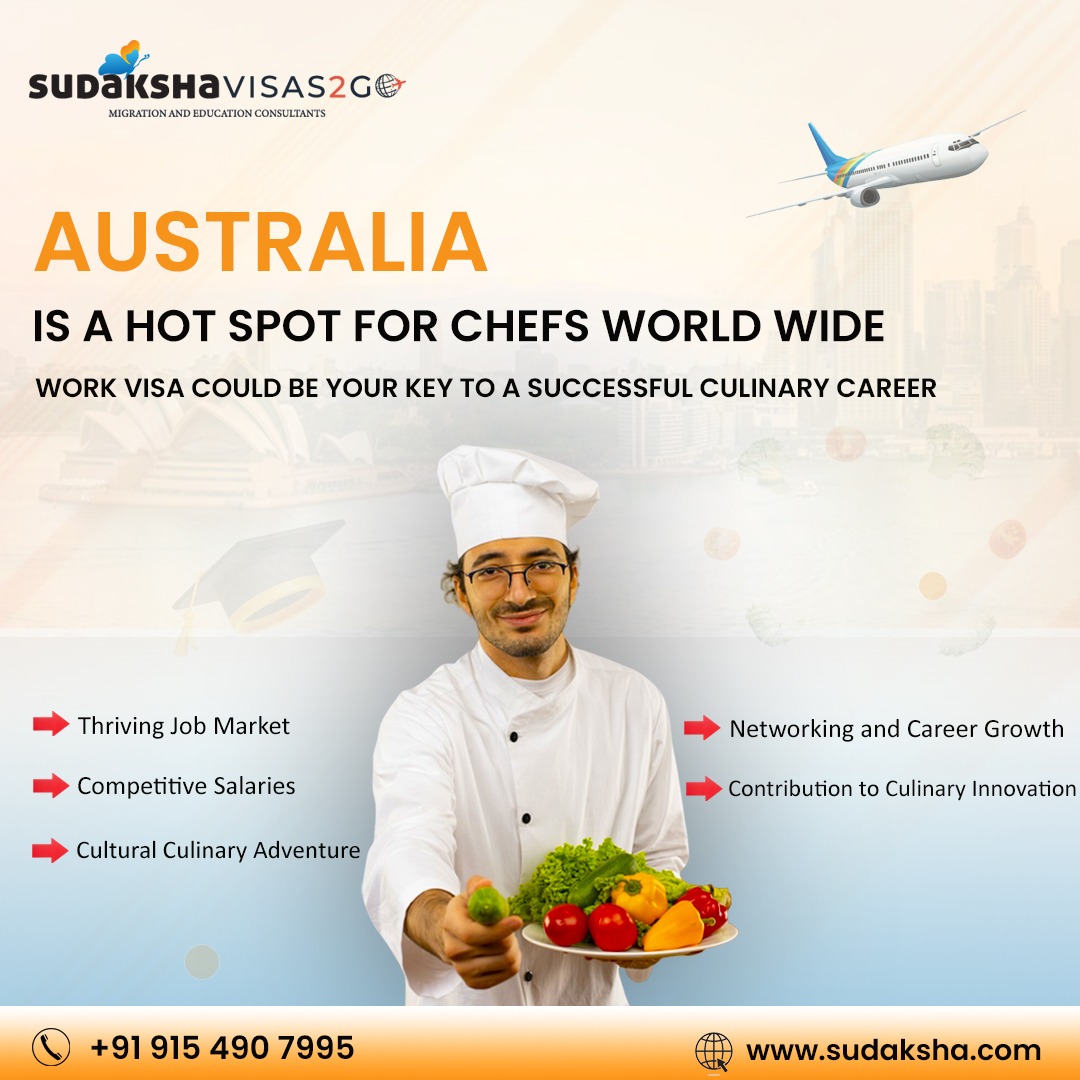 Australia is a culinary hotspot, issuing numerous work visas each year, making it an ideal destination for chefs worldwide. The vibrant hospitality industry is in high demand for skilled chefs.

#ChefInAustralia #WorkVisa #sudakshavisas2go #workvisaaustralia #australiachefvisa