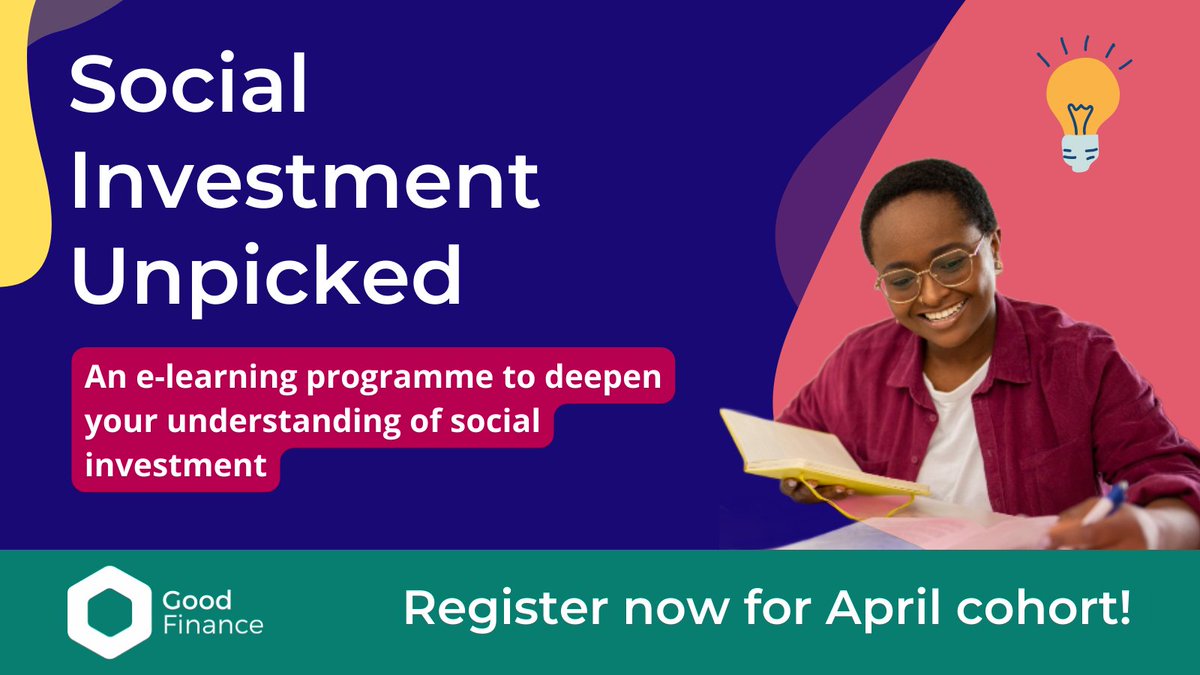Build your understanding of #SocialInvestment in 8 weeks with @GoodFinanceUK's free e-learning programme designed for VCSEs & infrastructure networks in the UK.
Find out more and register here 👉 goodfinance.org.uk/resources/soci…