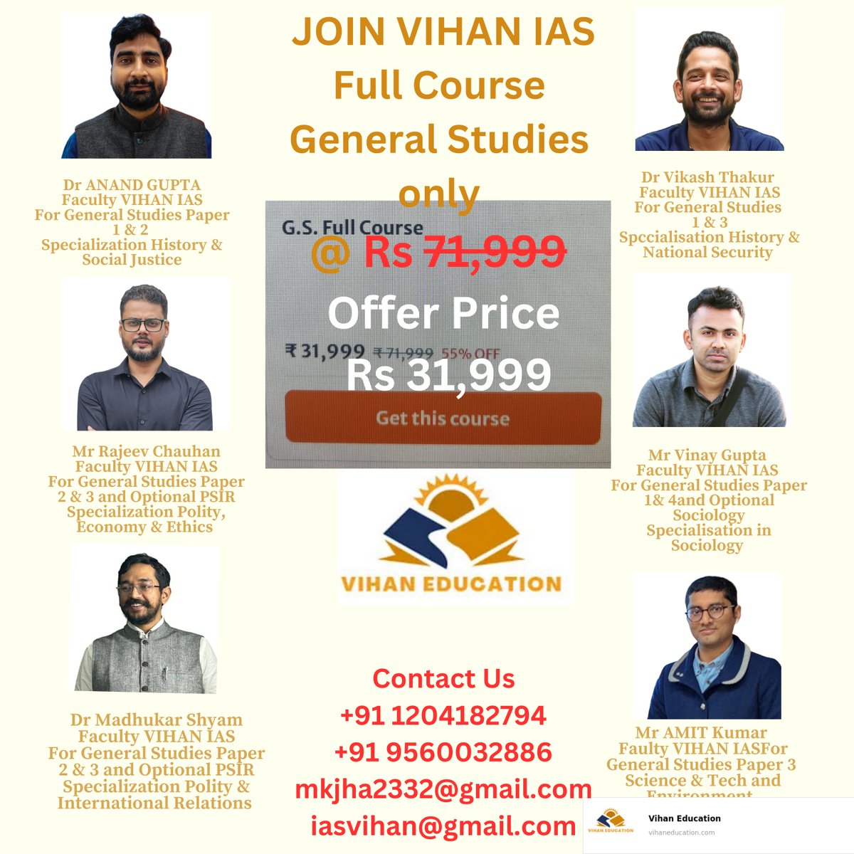 VihanIas's tweet photo. Enroll in the General Studies Course at Vihan IAS for an affordable price of Rs 31,999 for one year.
Benefit from highly qualified faculty members hailing from prestigious institutions such as Delhi University, J.N.U, and IIT Delhi. https://t.co/WW7KC7WV3U