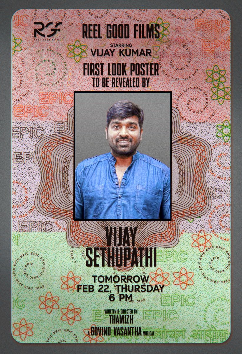 Excited to announce that the first look of  @reel_good_films -  <a href="/Vijay_B_Kumar/">Vijay Kumar</a> - 'Seththumaan' fame Director #Thamizh's Next will be unveiled by the one and only Makkal Selvan <a href="/VijaySethuOffl/">VijaySethupathi</a> tomorrow at 6 PM! 🎬 Don't miss out, stay tuned for this highly excited reveal! 

#RGF02