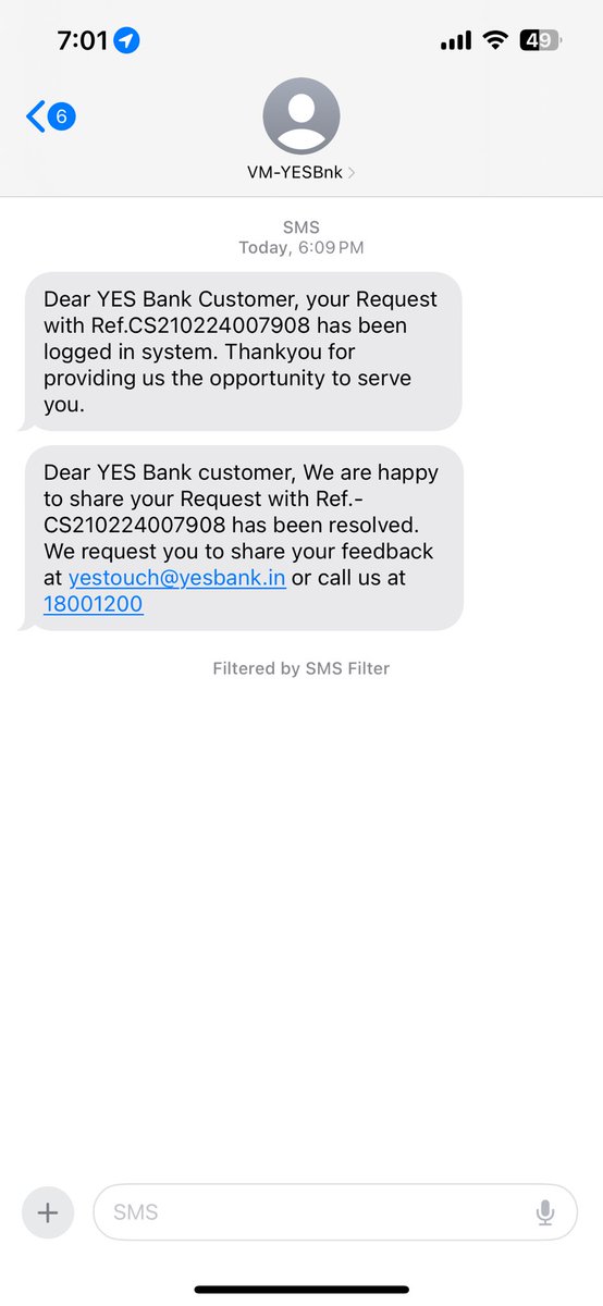 rajaghosh02's tweet photo. @YESBANK I did a IMPS transaction to my other bank account in the morning and the amount is not credited till now. I raised a complaint and till now no resolution. All they say is we are checking, worst bank YES BANK.
And nicely they closed the complaint without solution. https://t.co/skoLW1zAb0