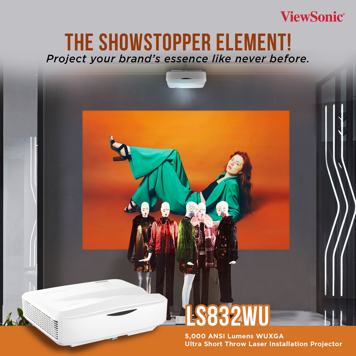 Step into the Spotlight of Style! ✨ Illuminate your fashion boutique with the LS832WU, our cutting-edge 5,000 ANSI Lumens WUXGA ultra-short-throw laser projector. 

#viewsonic #viewsonicindia #Projector #Projection #avtechlife #projectone #projectors #avtech #display