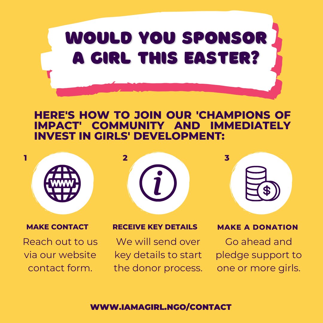 I AM A GIRL NGO (@iamagirlngo) on Twitter photo Easter Retreat is BACK for our 6th year! Some of our mentees need your support. As an individual or corporate partner, we would love to welcome you on board as a 'Champion of Impact' donor.
Feel free to reach out via connect@iamagirl.ngo and she will be more than happy to help. Easter Retreat is BACK for our 6th year! Some of our mentees need your support. As an individual or corporate partner, we would love to welcome you on board as a 'Champion of Impact' donor.
Feel free to reach out via connect@iamagirl.ngo and she will be more than happy to help.