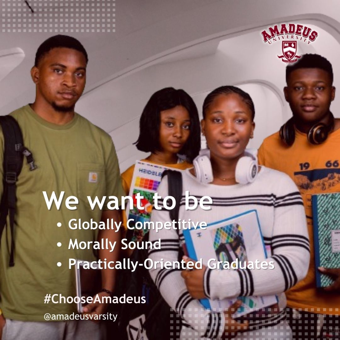 AmadeusVarsity's tweet photo. Our vision at Amadeus University is crystal clear: to cultivate globally competitive, morally sound, and practically-oriented graduates ready to tackle the challenges of tomorrow.
Globally Competitive: Our curriculum is designed to equip students with the skills, knowledge, https://t.co/izuSzbFfsH