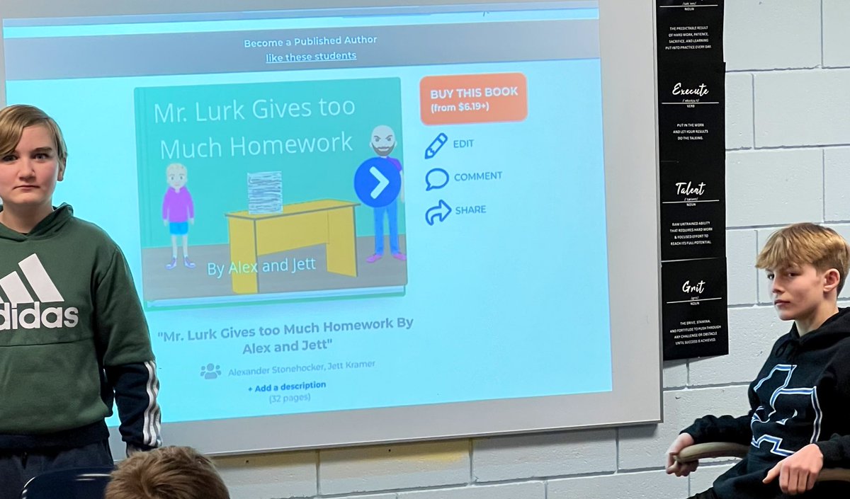 LS 8th graders create and have a chance to present their stories about Hawk Best to 1st and 3rd graders.  Great to get authentic feed back!   <a href="/MrsEdsen/">Mrs. Edsen</a> <a href="/storyjumper/">StoryJumper</a> Good work!