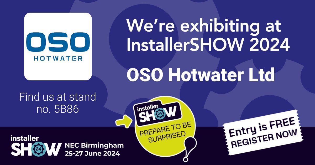 OsoHotwaterUK's tweet image. We will be exhibiting at @InstallerSHOW 2024! Come see us at this must-attend event for anyone working in heat, water, air and energy - NEC Birmingham, 25-27 June. 

#InstallerSHOW2024 #Networking #IndustryEvent #MarkYourCalendar