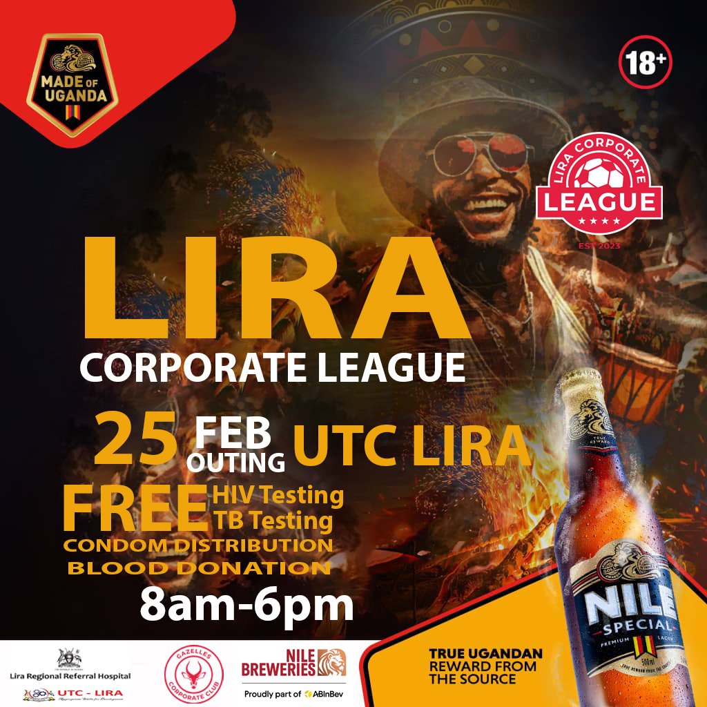 Official launch for season 2024 is this Sunday 25th February at #UTCLIRA 

Free HIV, TB TESTING AND SCREENING. 
BLOOD DONATION

A BETTER CITY FOR US ALL. 
#LiraCorporateLeague 
#ABetterCityForUsAll