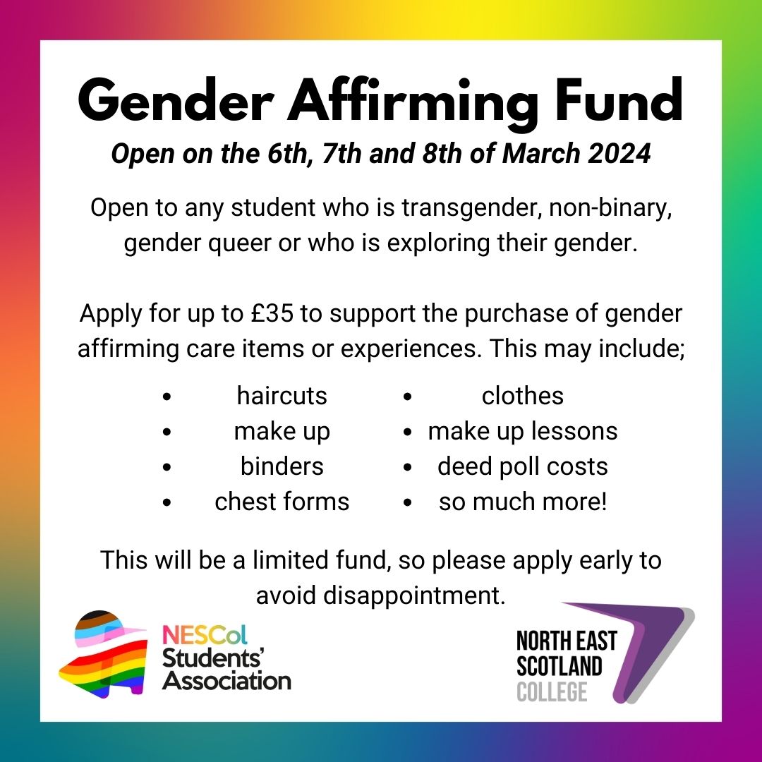We are so happy to announce in celebration of LGBTQ+ History Month, we are getting ready to re-open our Gender Affirming Fund for NESCol students! #InfluencingChangeForTheBetter
