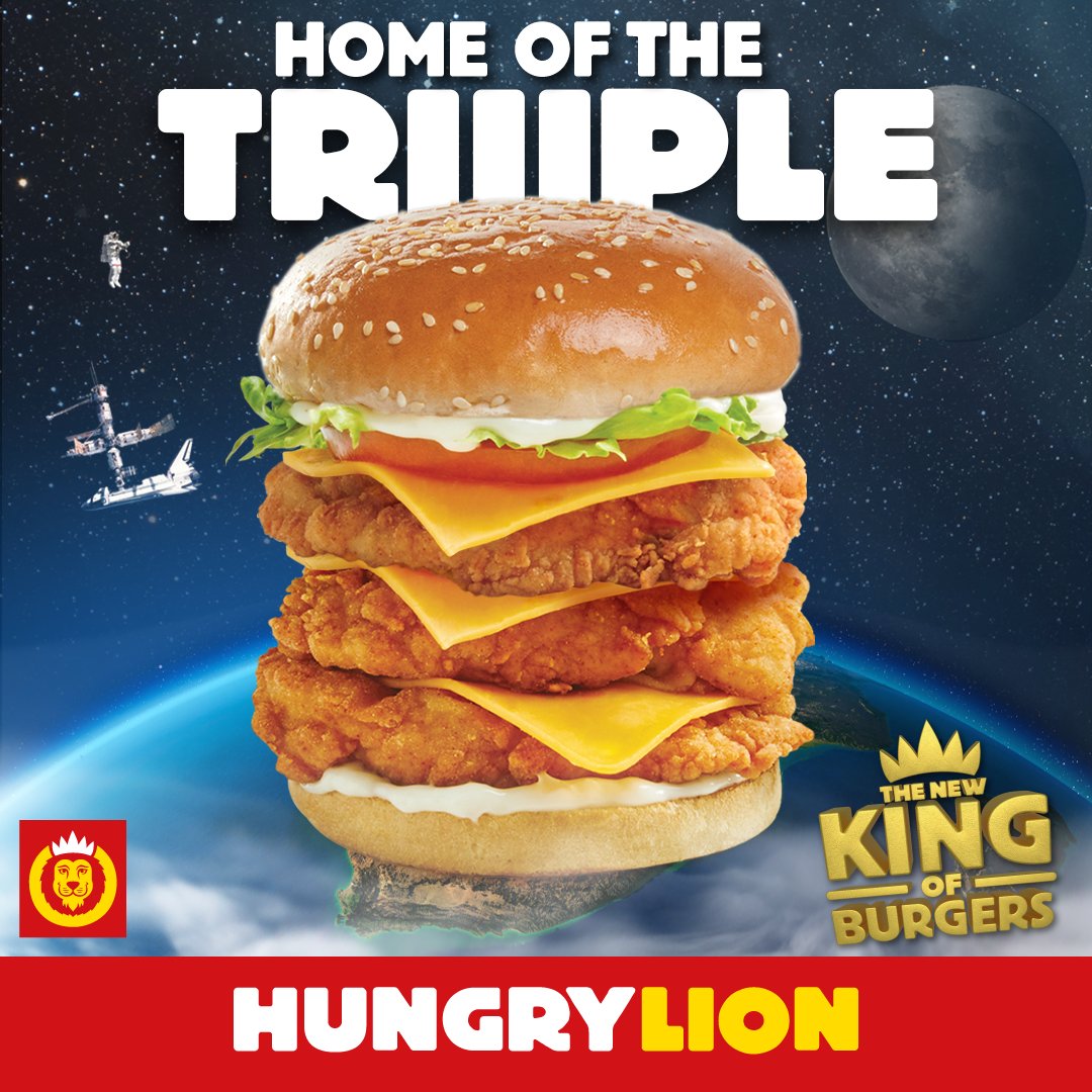 hungrylion's tweet photo. The only burger that tastes outta this world 🤯🤯🤯. It's the Triiiple Big Boss! Available at a Hungry Lion near you 💃💃. #HungryLionTriiiple https://t.co/gddWZjPnMg