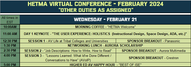 Smearin_Off_Ice's tweet photo. This year's @HETMA_org Conference - "Other Duties as Assigned" - Day 1 is kicking off today @ 10AM EST #AVTweeps #HigherEdAV #TechnologyManagers https://t.co/RAfLArqZ4G
