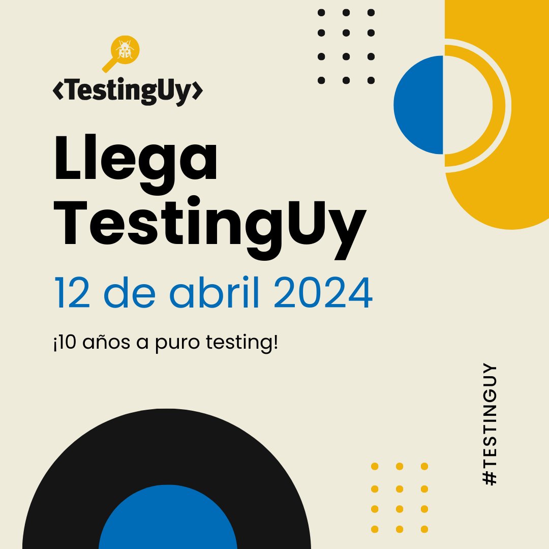 ¡Save the Date! ⏩ El 12 de abril llega <a href="/TestingUY/">TestingUy</a>, ¡y cumplimos 10 años! 🤩 #TestingUY es un evento gratuito repleto de actividades que organizamos para unir la comunidad de testing de #Uruguay y #Latinoamérica. 💪

Conoce más sobre la propuesta👉testinguy.org