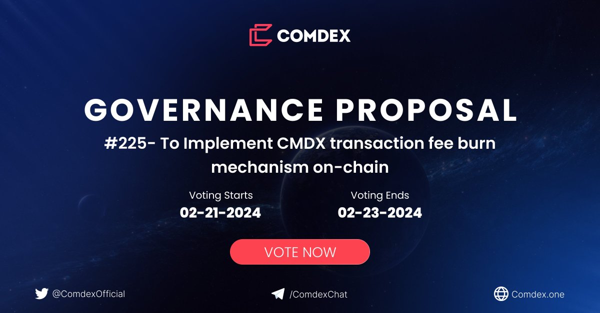 BM, next CMDX 2.0 proposal just dropped! We're proposing to burn 50% of transaction fees on chain. Forum discussion: forum.comdex.one/t/cmdx-2-0-a-n… Vote now: ▶️app.cswap.one/governview/?id… ▶️app.commodo.one/govern/225