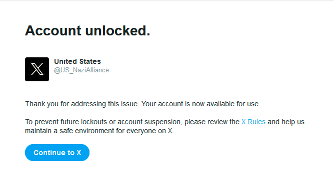 US_NaziAlliance's tweet photo. #censure #censorship 

No reasons, just ... @elonmusk ? https://t.co/QVxORp7B5l