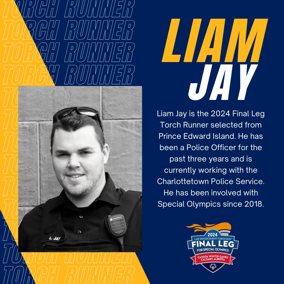 Next up is our Torch Runner from Charlottetown Police Services in Prince Edward Island - Liam Jay! 🔥With three years of service under his belt, Liam is already making waves as a beacon of community spirit. He has been involved with Special Olympics since 2018! #socwgcalgary2024